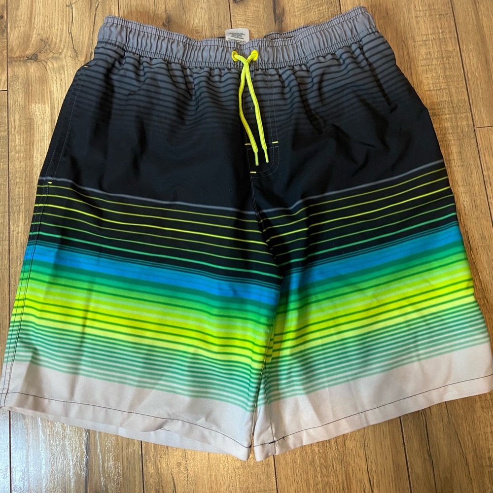 Wonder Nation Black and Green Gradient Swim Shorts